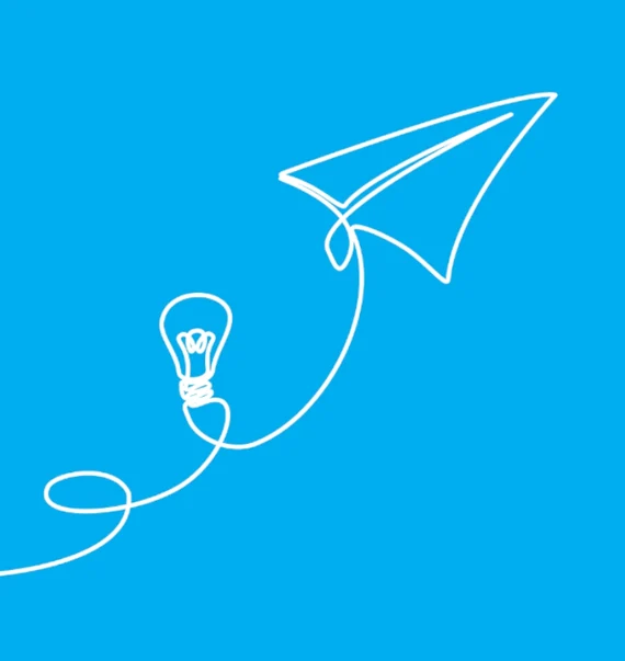 Grafik mit Glühlampe und einem Papierflieger